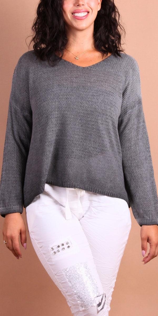 Emma Sweater - Gigi Moda - Made in Italy # Gigi Moda, Knit, knit sweater, Long Sleeve, made in italy, one size, Sweater, Top, V Neck