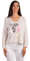 Emma Fiori Sweater - Gigi Moda - Made in Italy # floral, floral design, Floral Print, Gigi Moda, Knit, knit sweater, Long Sleeve, made in italy, one size, Sweater, Top, V Neck