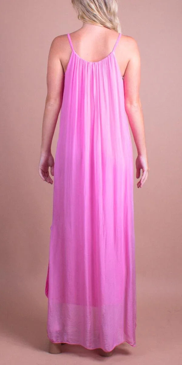 Venus Silk Dress — Italian Draped Maxi Dress with Side Slits Venus Silk Dress — Italian Draped Maxi Dress with Side Slits