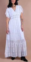 Romantico Dress - Gigi Moda - Made in Italy # crossover, Dress, Embroidered, empire waist, Flutter sleeve, Gigi Moda, lace, lace dress, Made in Italy, Maxi Dress, maxretail, OS, ruffled hem, V Neck