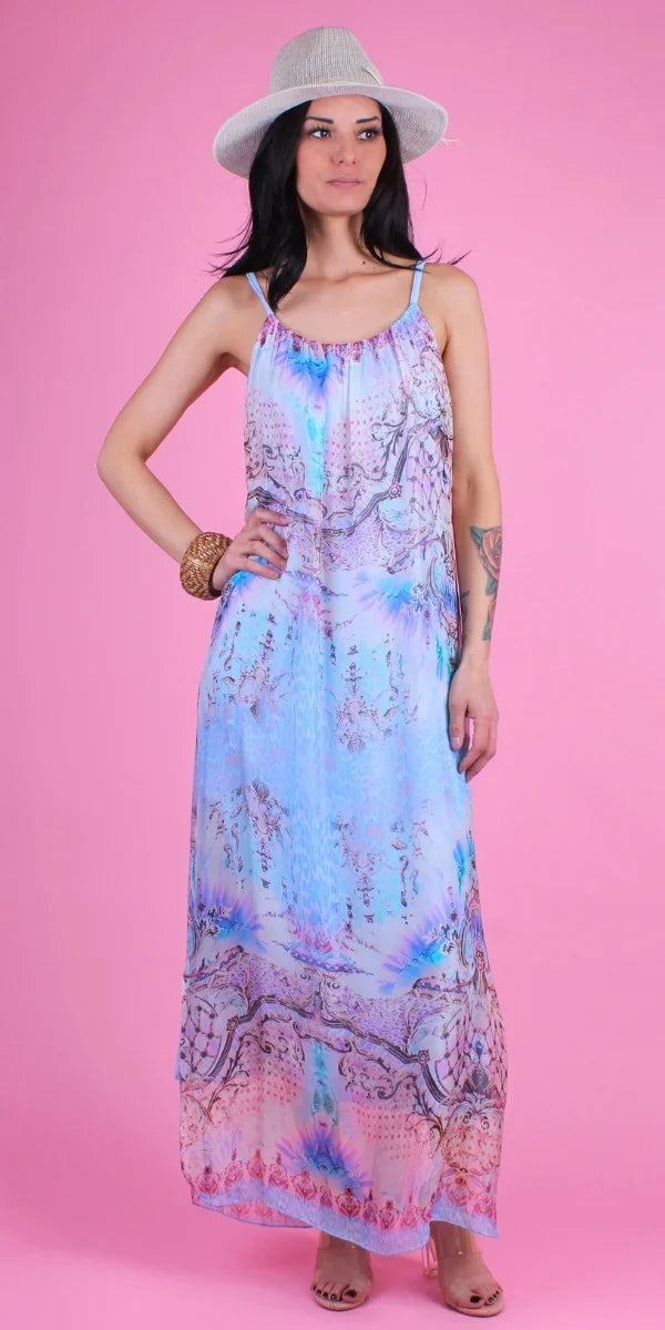 Venus Baroque Dress - Gigi Moda - Made in Italy # baroque, Dress, Leopard Print, Long, Made in Italy, Maxi, maxi dress, one size fits most, side slit, Silk, Sleeveless, Slits, Spaghetti Strap, spring, summer