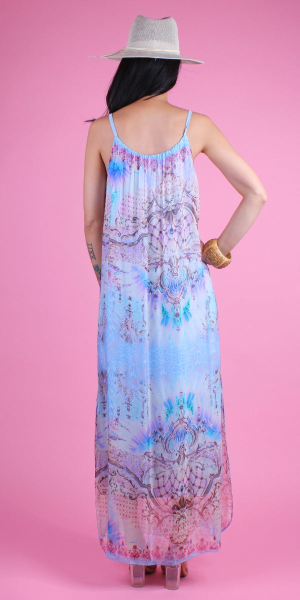 Venus Baroque Dress - Gigi Moda - Made in Italy # baroque, Dress, Leopard Print, Long, Made in Italy, Maxi, maxi dress, one size fits most, side slit, Silk, Sleeveless, Slits, Spaghetti Strap, spring, summer