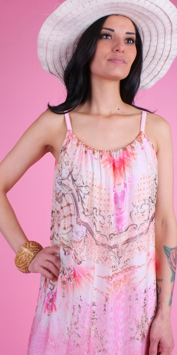 Venus Baroque Dress - Gigi Moda - Made in Italy # baroque, Dress, Leopard Print, Long, Made in Italy, Maxi, maxi dress, one size fits most, side slit, Silk, Sleeveless, Slits, Spaghetti Strap, spring, summer