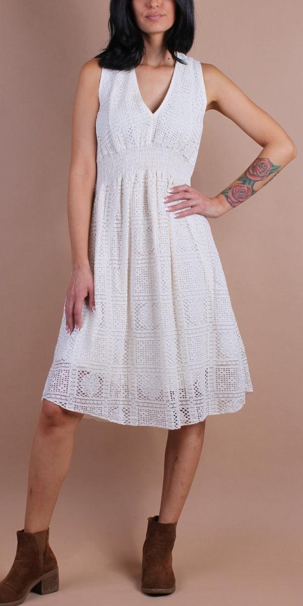 Pizzo Mini Dress - Gigi Moda - Made in Italy # cinched waist, Dress, Gigi Moda, lace, lace dress, Made in Italy, OS, short dress, Sleeveless, sundress, ties at back, V Neck