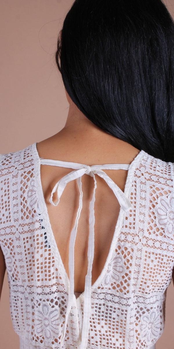 Pizzo Mini Dress - Gigi Moda - Made in Italy # cinched waist, Dress, Gigi Moda, lace, lace dress, Made in Italy, OS, short dress, Sleeveless, sundress, ties at back, V Neck