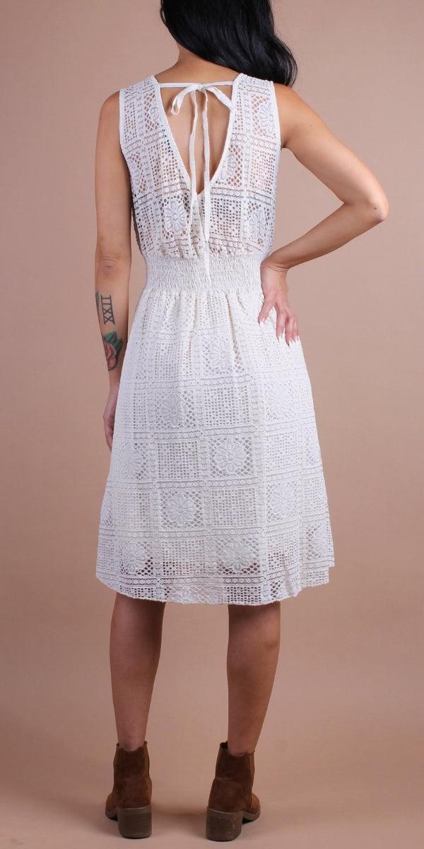 Pizzo Mini Dress - Gigi Moda - Made in Italy # cinched waist, Dress, Gigi Moda, lace, lace dress, Made in Italy, OS, short dress, Sleeveless, sundress, ties at back, V Neck