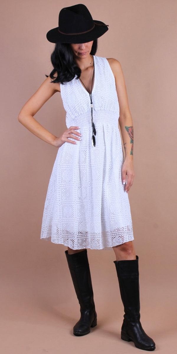 Pizzo Mini Dress - Gigi Moda - Made in Italy # cinched waist, Dress, Gigi Moda, lace, lace dress, Made in Italy, OS, short dress, Sleeveless, sundress, ties at back, V Neck