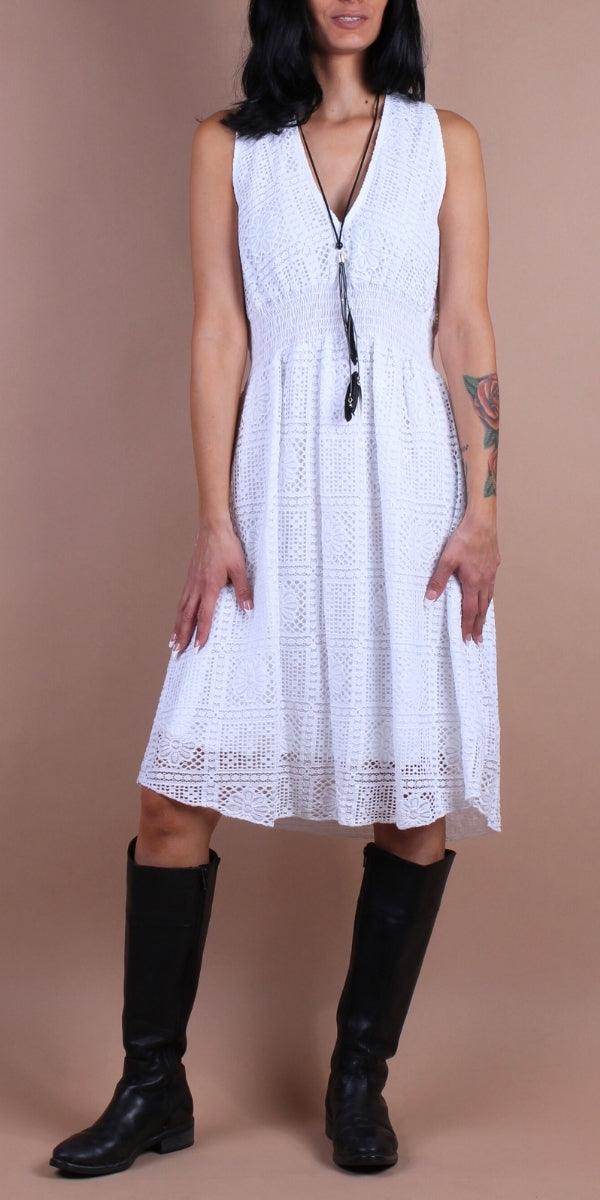 Pizzo Mini Dress - Gigi Moda - Made in Italy # cinched waist, Dress, Gigi Moda, lace, lace dress, Made in Italy, OS, short dress, Sleeveless, sundress, ties at back, V Neck