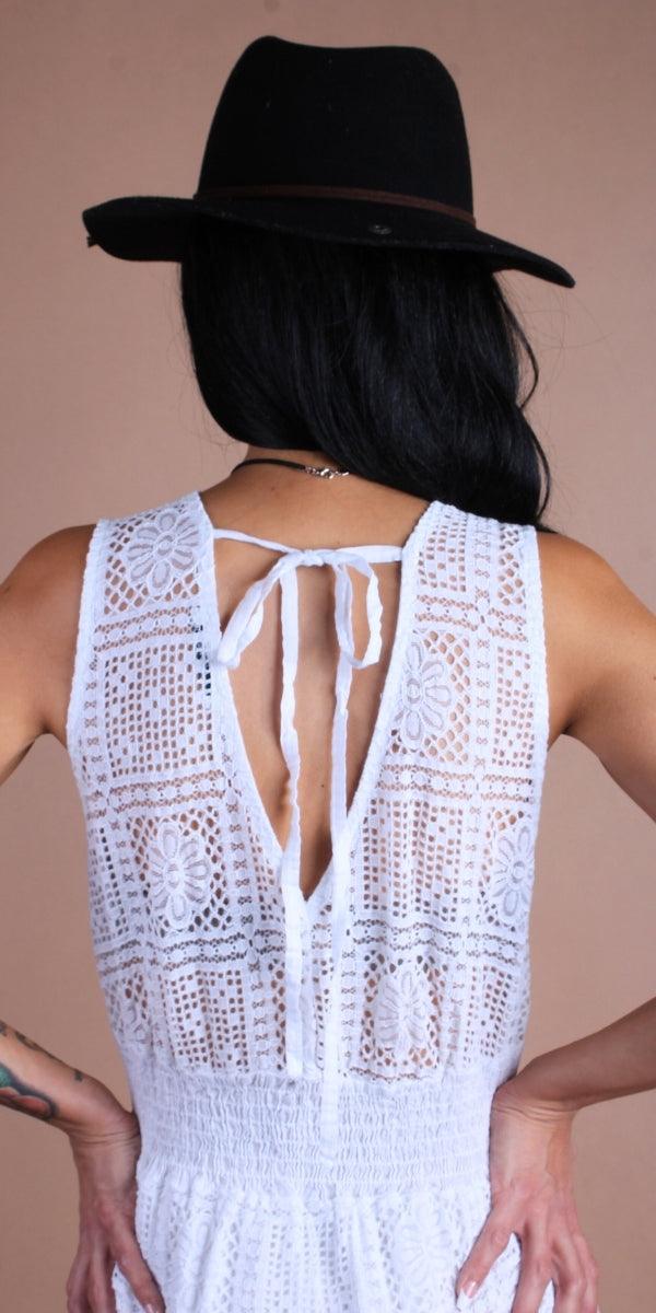 Pizzo Mini Dress - Gigi Moda - Made in Italy # cinched waist, Dress, Gigi Moda, lace, lace dress, Made in Italy, OS, short dress, Sleeveless, sundress, ties at back, V Neck