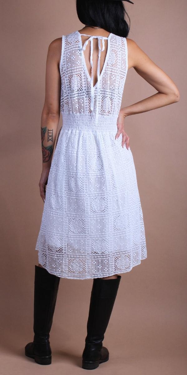 Pizzo Mini Dress - Gigi Moda - Made in Italy # cinched waist, Dress, Gigi Moda, lace, lace dress, Made in Italy, OS, short dress, Sleeveless, sundress, ties at back, V Neck