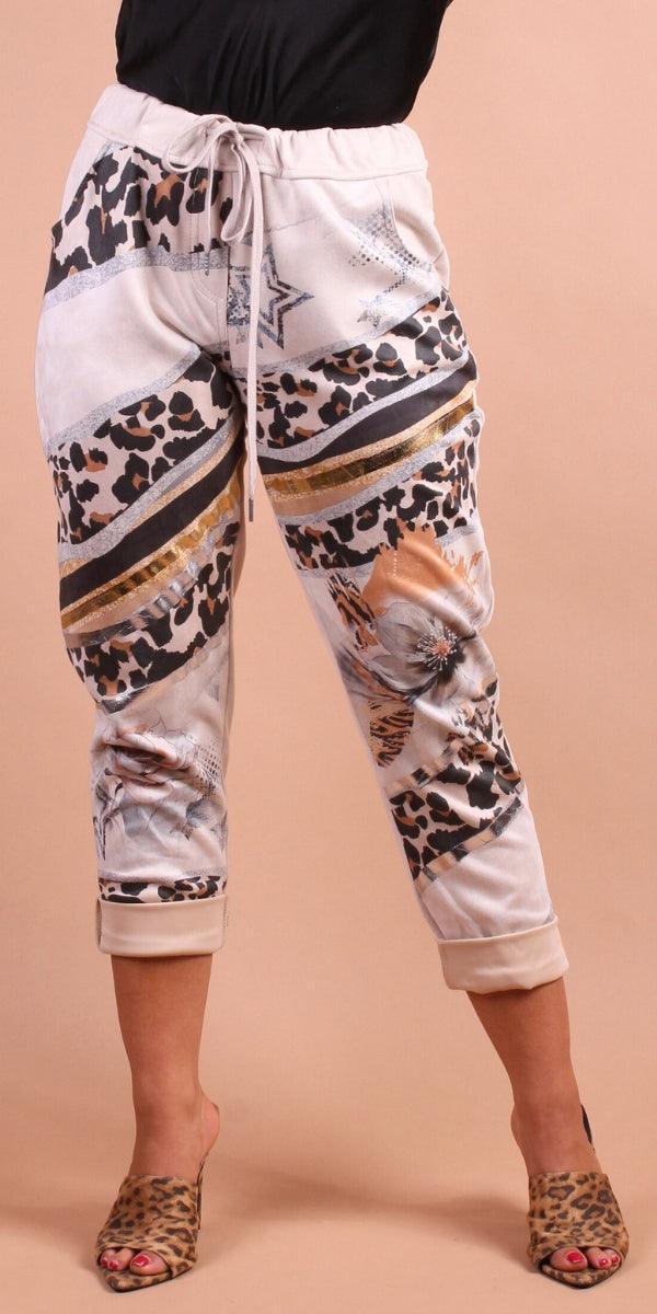 Figo Tie-Waist Pants - Gigi Moda - Made in Italy # 80's, animal print, COMFY PANTS, Cropped pants, faux suede, gigi moda, Italian pant, Leopard Print, Made in Italy, matching set, maxretail, Metallic, metallic shine, Pants, STRETCHY PANT, Tie waist