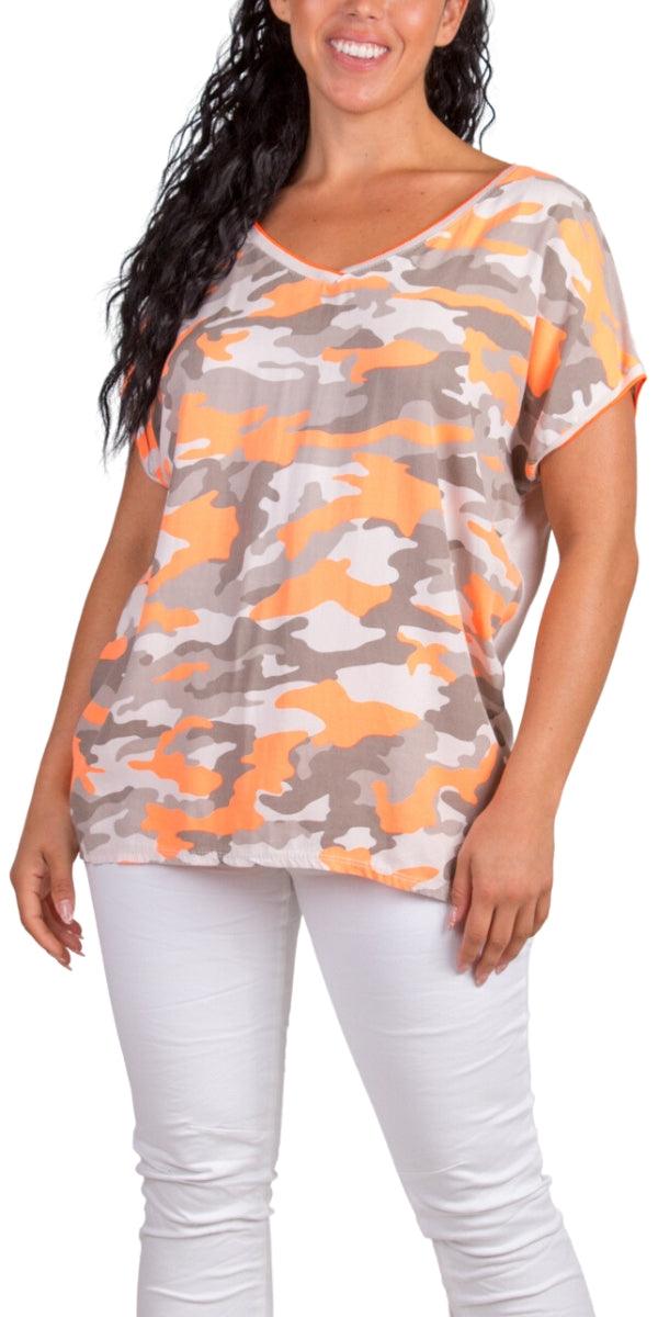 Sportivo Camo T-Shirt - Gigi Moda - Made in Italy # Blouse, Camo, Cap Sleeve, free shipping, Gigi Moda, Made in Italy, one size, spring, summer, Top, washable