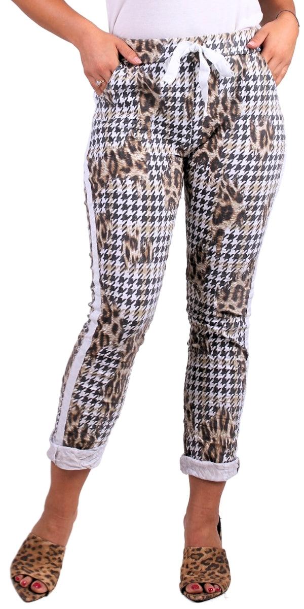 Poluma Houndstooth Pants - Gigi Moda - Made in Italy # animal print, cheetah print, Cropped pants, drawstring, Gigi Moda, Houndstooth, lightweight, made in italy, maxretail, pockets, stretch, Tie waist