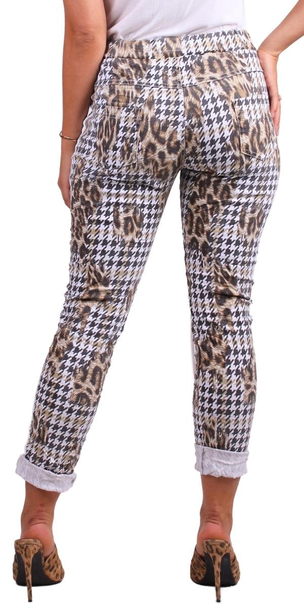 Poluma Houndstooth Pants - Gigi Moda - Made in Italy # animal print, cheetah print, Cropped pants, drawstring, Gigi Moda, Houndstooth, lightweight, made in italy, maxretail, pockets, stretch, Tie waist
