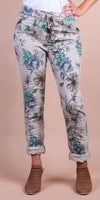 Poluma Garden Pants - Gigi Moda - Made in Italy # Cropped pants, drawstring, floral, floral design, Floral Print, Gigi Moda, lightweight, made in italy, pockets, stretch, Tie waist