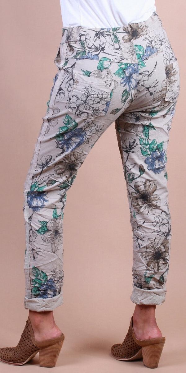 Poluma Garden Pants - Gigi Moda - Made in Italy # Cropped pants, drawstring, floral, floral design, Floral Print, Gigi Moda, lightweight, made in italy, pockets, stretch, Tie waist