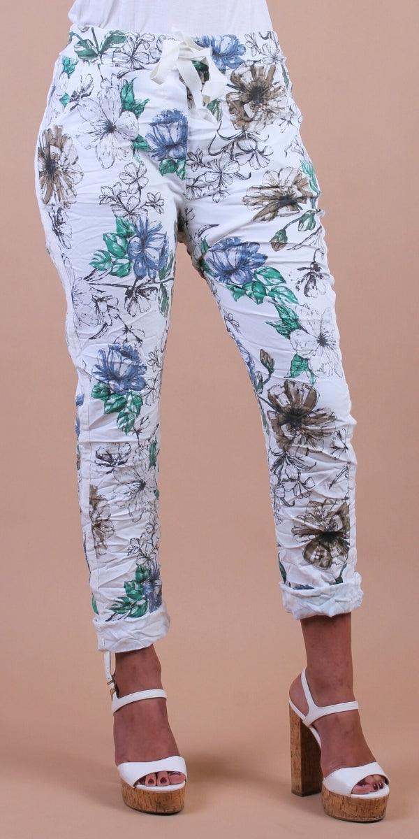 Poluma Garden Pants - Gigi Moda - Made in Italy # Cropped pants, drawstring, floral, floral design, Floral Print, Gigi Moda, lightweight, made in italy, pockets, stretch, Tie waist