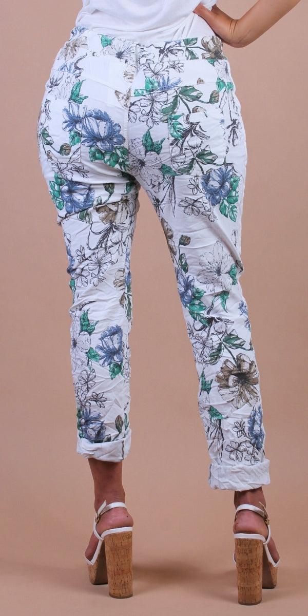 Poluma Garden Pants - Gigi Moda - Made in Italy # Cropped pants, drawstring, floral, floral design, Floral Print, Gigi Moda, lightweight, made in italy, pockets, stretch, Tie waist