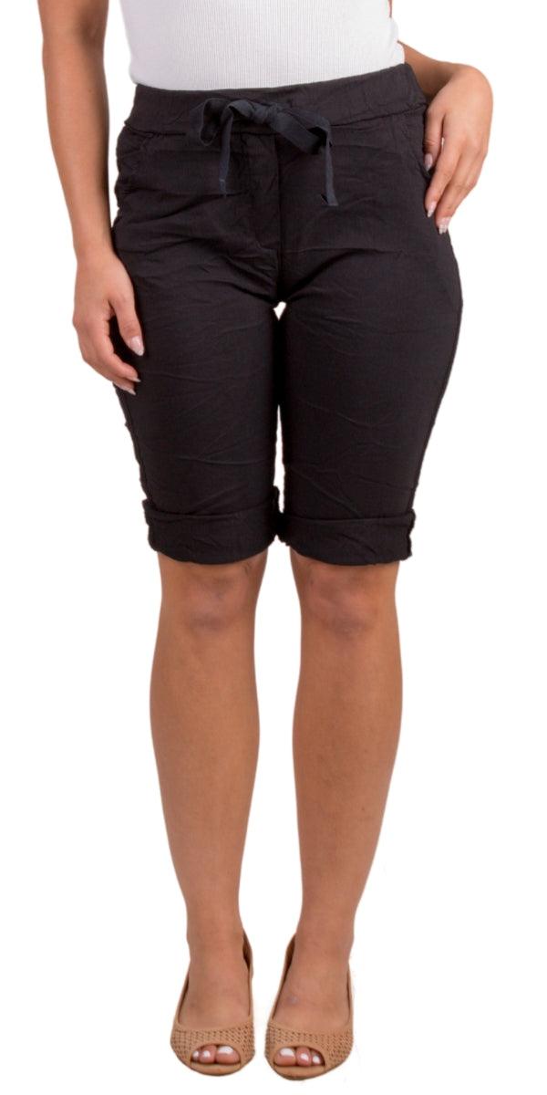 Poluma Bermuda Shorts - Gigi Moda - Made in Italy # bermuda shorts, cuffed shorts, drawstring, drawstring shorts, Gigi Moda, Made in Italy, one size, OS, Pockets, shorts, side pockets, spring