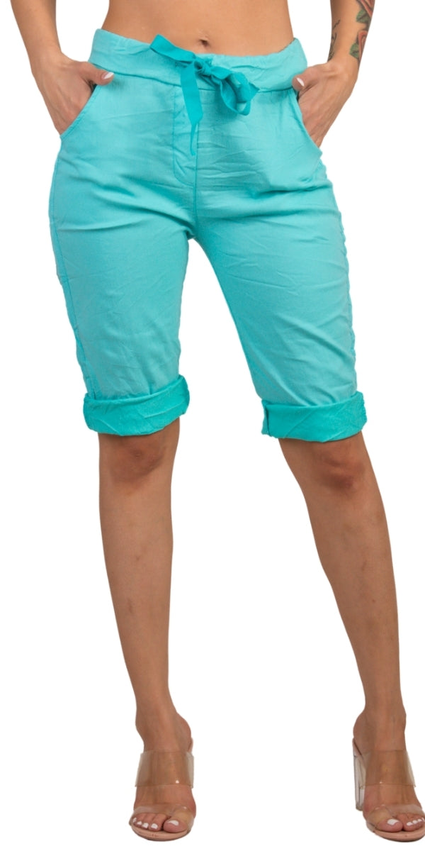 Poluma Bermuda Shorts - Gigi Moda - Made in Italy # bermuda shorts, cuffed shorts, drawstring, drawstring shorts, Gigi Moda, Made in Italy, one size, OS, Pockets, shorts, side pockets, spring