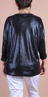 Black Luminare Top - Gigi Moda - Made in Italy # Gigi Moda, gigi moda. made in italy, italian top, long sleeves, metallic, shop gigi moda, Top, V Neck, v-neck top