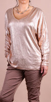 Luminare Top - Gigi Moda - Made in Italy # Gigi Moda, gigi moda. made in italy, italian top, long sleeves, metallic, shop gigi moda, Top, V Neck, v-neck top