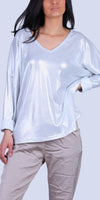 Luminare Top - Gigi Moda - Made in Italy # Gigi Moda, gigi moda. made in italy, italian top, long sleeves, metallic, shop gigi moda, Top, V Neck, v-neck top