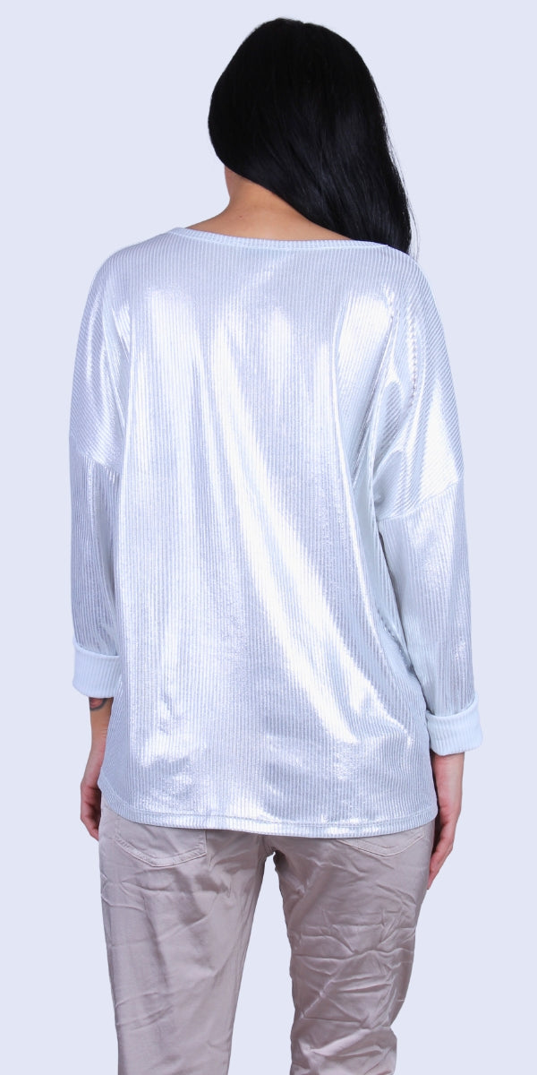 Luminare Top - Gigi Moda - Made in Italy # Gigi Moda, gigi moda. made in italy, italian top, long sleeves, metallic, shop gigi moda, Top, V Neck, v-neck top
