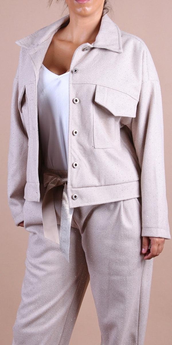 Gemma Jacket - Gigi Moda - Made in Italy # button down, button front, chevron print, Gigi Moda, Italian jacket, Jacket, Made in Italy, maxretail, Pockets, rhinestone, utility jacket