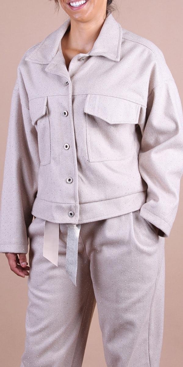 Gemma Jacket - Gigi Moda - Made in Italy # button down, button front, chevron print, Gigi Moda, Italian jacket, Jacket, Made in Italy, maxretail, Pockets, rhinestone, utility jacket