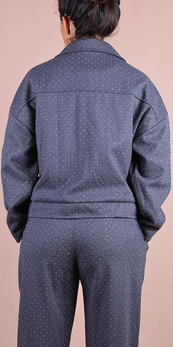 Gemma Jacket - Gigi Moda - Made in Italy # button down, button front, chevron print, Gigi Moda, Italian jacket, Jacket, Made in Italy, maxretail, Pockets, rhinestone, utility jacket