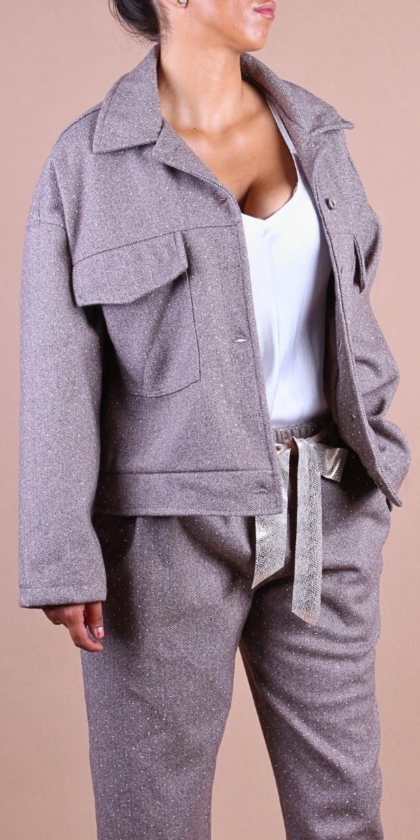 Gemma Jacket - Gigi Moda - Made in Italy # button down, button front, chevron print, Gigi Moda, Italian jacket, Jacket, Made in Italy, maxretail, Pockets, rhinestone, utility jacket