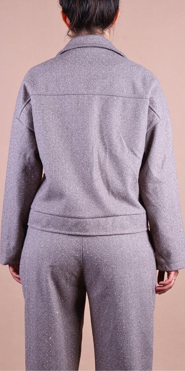 Gemma Jacket - Gigi Moda - Made in Italy # button down, button front, chevron print, Gigi Moda, Italian jacket, Jacket, Made in Italy, maxretail, Pockets, rhinestone, utility jacket