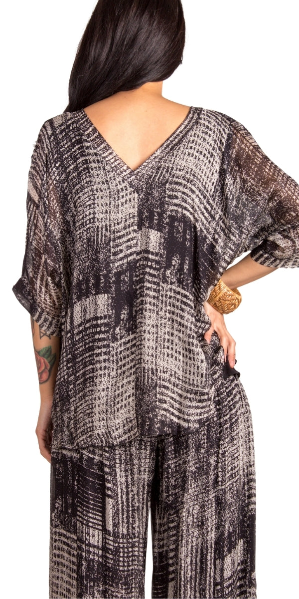 Diana Digitale Blouse - Gigi Moda - Made in Italy # Abstract, abstract print, blouse, Digital Print, frayed edge, gigi moda, italian silk blouse, made in italy, silk, silk blouse, silk top