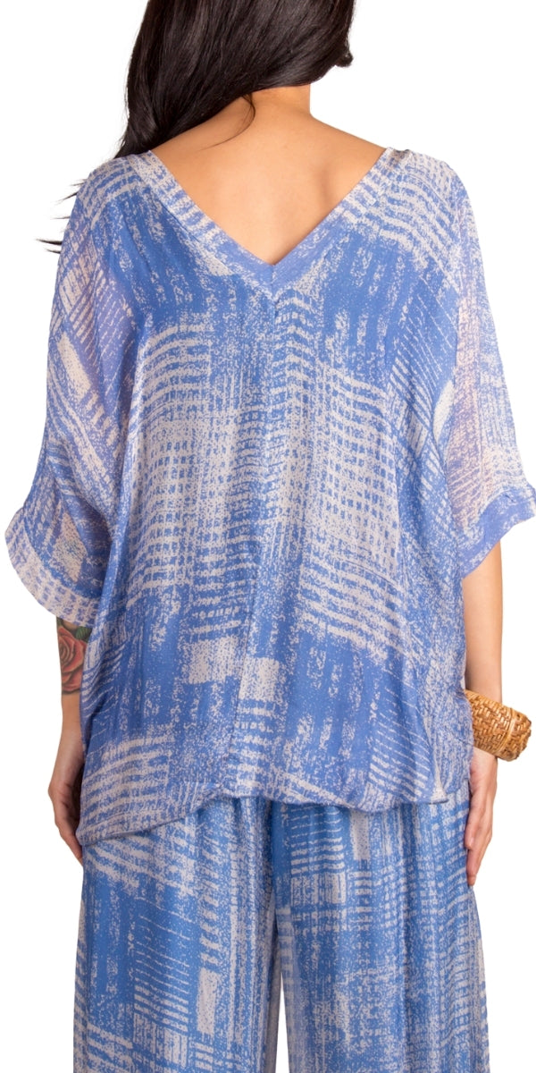 Diana Digitale Blouse - Gigi Moda - Made in Italy # Abstract, abstract print, blouse, Digital Print, frayed edge, gigi moda, italian silk blouse, made in italy, silk, silk blouse, silk top