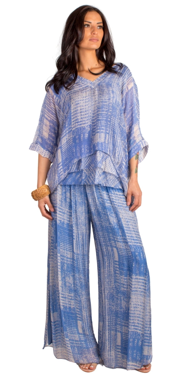 Diana Digitale Blouse - Gigi Moda - Made in Italy # Abstract, abstract print, blouse, Digital Print, frayed edge, gigi moda, italian silk blouse, made in italy, silk, silk blouse, silk top