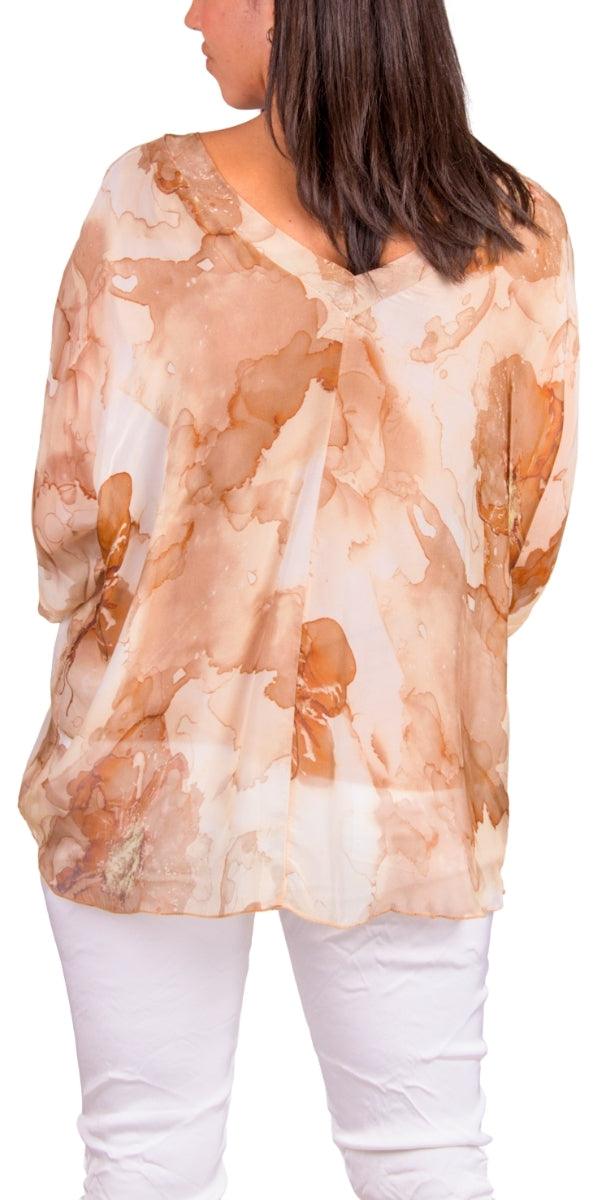 Diana Floral Blouse - Gigi Moda - Made in Italy # 100% silk, blouse, colorful, colorful print, floral, floral design, Floral Print, frayed edge, gigi moda, italian silk blouse, made in italy, silk, silk blouse, silk top