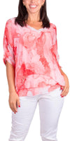 Diana Floral Blouse - Gigi Moda - Made in Italy # 100% silk, blouse, colorful, colorful print, floral, floral design, Floral Print, frayed edge, gigi moda, italian silk blouse, made in italy, silk, silk blouse, silk top
