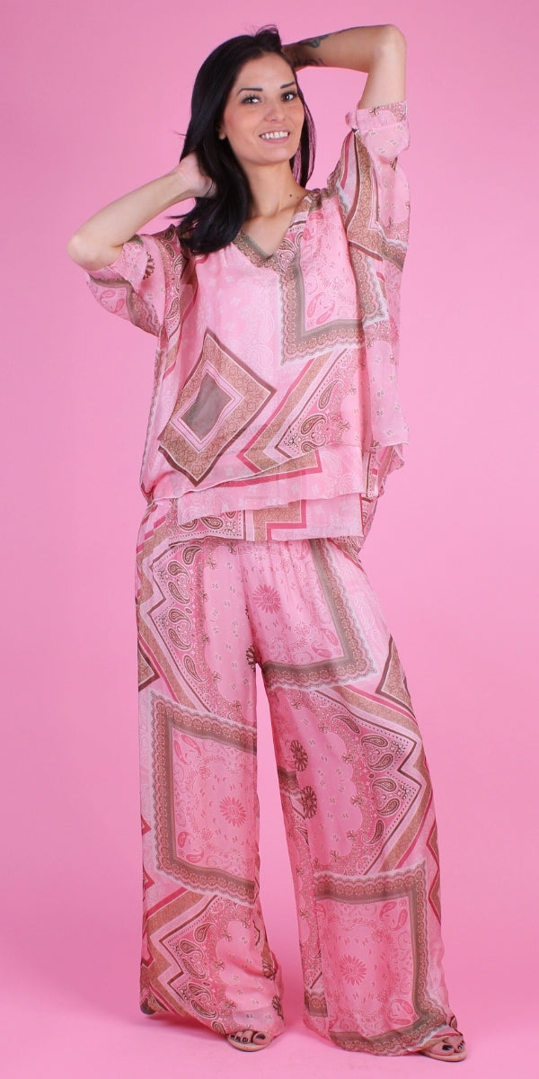 Diana Bandana Blouse - Gigi Moda - Made in Italy # bandana, blouse, frayed edge, gigi moda, italian silk blouse, made in italy, paisley, paisley print, silk, silk blouse, silk top