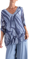 Diana Wave Print Blouse - Shop Gigi Moda - Made in Italy # 100% silk, blouse, frayed edge, gigi moda, italian silk blouse, made in italy, silk, silk blouse, silk top, wave print