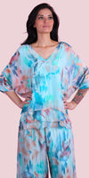 Diana Artista Blouse - Gigi Moda - Made in Italy # Abstract, abstract print, blouse, frayed edge, gigi moda, italian silk blouse, made in italy, silk, silk blouse, silk top, watercolor, Watercolor Print