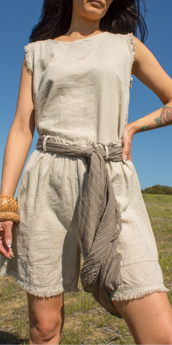 Armonia Linen Shorts - Gigi Moda - Made in Italy # belt loops, elastic waist, elastic waistband, Frayed Edge, Gigi Moda, Linen, Made in Italy, one size, OS, raw edge, shorts, spring, stretchy waistband