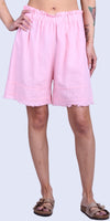 Armonia Linen Shorts - Gigi Moda - Made in Italy # belt loops, elastic waist, elastic waistband, Frayed Edge, Gigi Moda, Linen, Made in Italy, one size, OS, raw edge, shorts, spring, stretchy waistband