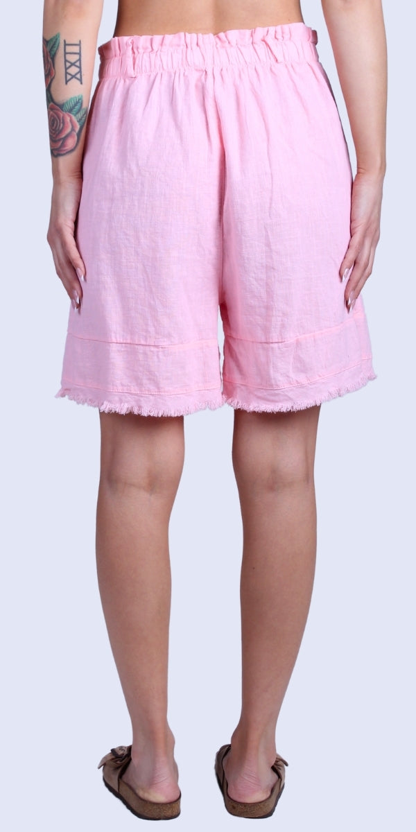 Armonia Linen Shorts - Gigi Moda - Made in Italy # belt loops, elastic waist, elastic waistband, Frayed Edge, Gigi Moda, Linen, Made in Italy, one size, OS, raw edge, shorts, spring, stretchy waistband