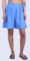 Armonia Linen Shorts - Gigi Moda - Made in Italy # belt loops, elastic waist, elastic waistband, Frayed Edge, Gigi Moda, Linen, Made in Italy, one size, OS, raw edge, shorts, spring, stretchy waistband