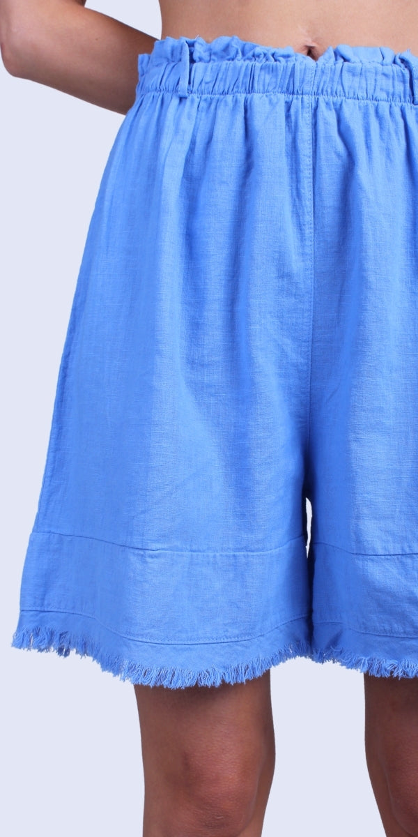 Armonia Linen Shorts - Gigi Moda - Made in Italy # belt loops, elastic waist, elastic waistband, Frayed Edge, Gigi Moda, Linen, Made in Italy, one size, OS, raw edge, shorts, spring, stretchy waistband