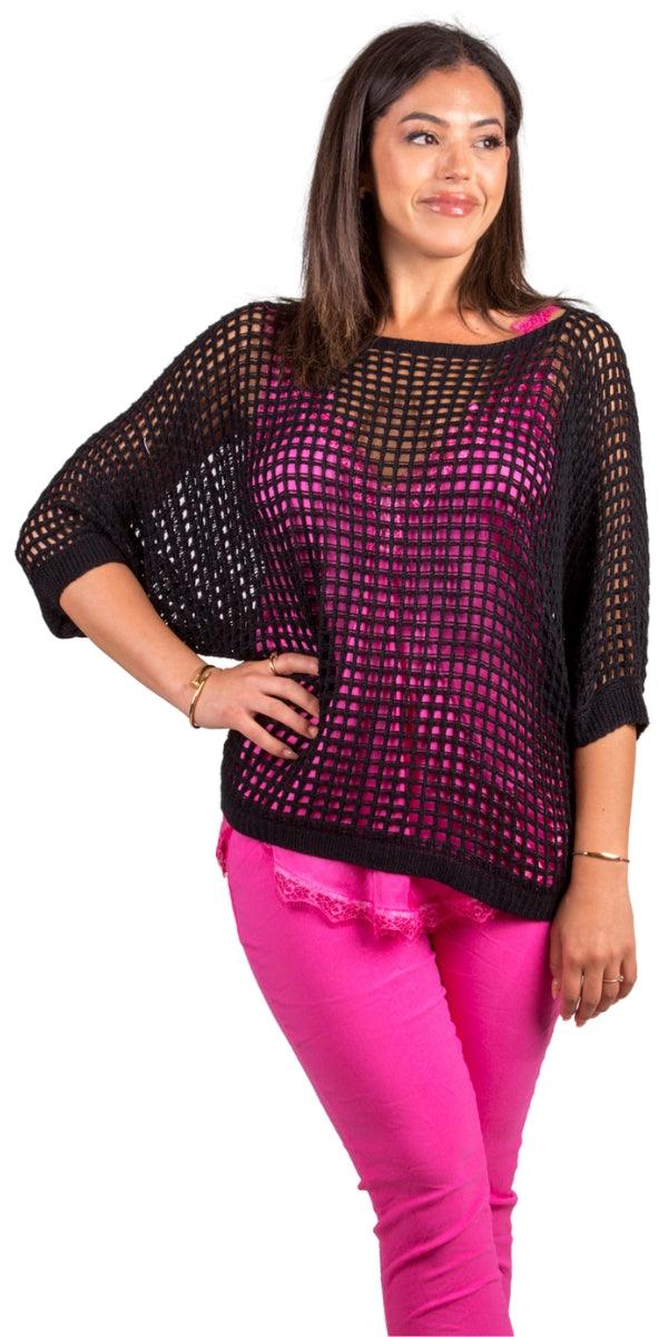Rosana Knit Sweater - Gigi Moda - Made in Italy # batwing, comforatable fit, Cover Up, Gigi Moda, holes, Knit, knit sweater, made in italy, mesh sweater, shop gigi moda, Sweater, swimsuit cover up, womans clothing