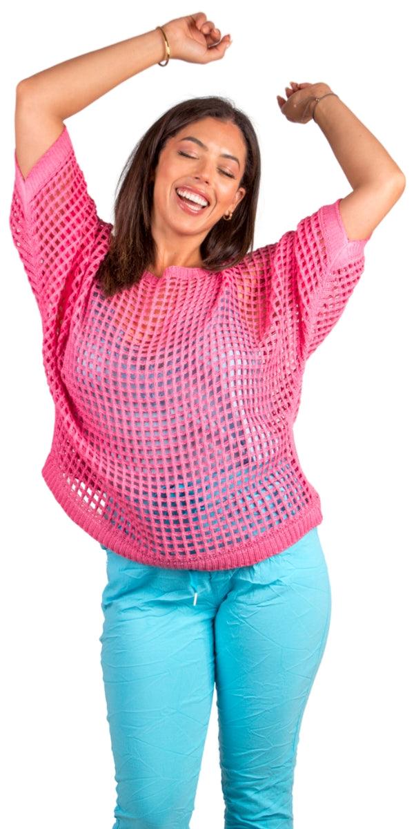 Rosana Knit Sweater - Gigi Moda - Made in Italy # batwing, comforatable fit, Cover Up, Gigi Moda, holes, Knit, knit sweater, made in italy, mesh sweater, shop gigi moda, Sweater, swimsuit cover up, womans clothing