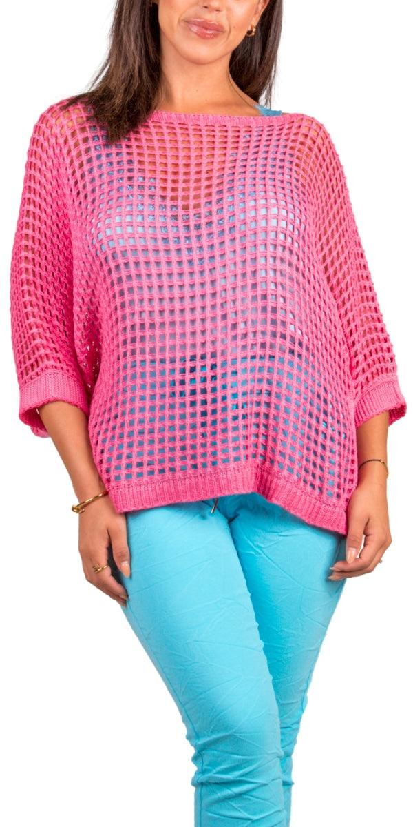 Rosana Knit Sweater - Gigi Moda - Made in Italy # batwing, comforatable fit, Cover Up, Gigi Moda, holes, Knit, knit sweater, made in italy, mesh sweater, shop gigi moda, Sweater, swimsuit cover up, womans clothing