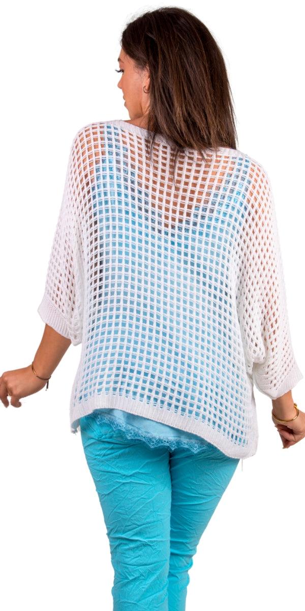 Rosana Knit Sweater - Gigi Moda - Made in Italy # batwing, comforatable fit, Cover Up, Gigi Moda, holes, Knit, knit sweater, made in italy, mesh sweater, shop gigi moda, Sweater, swimsuit cover up, womans clothing